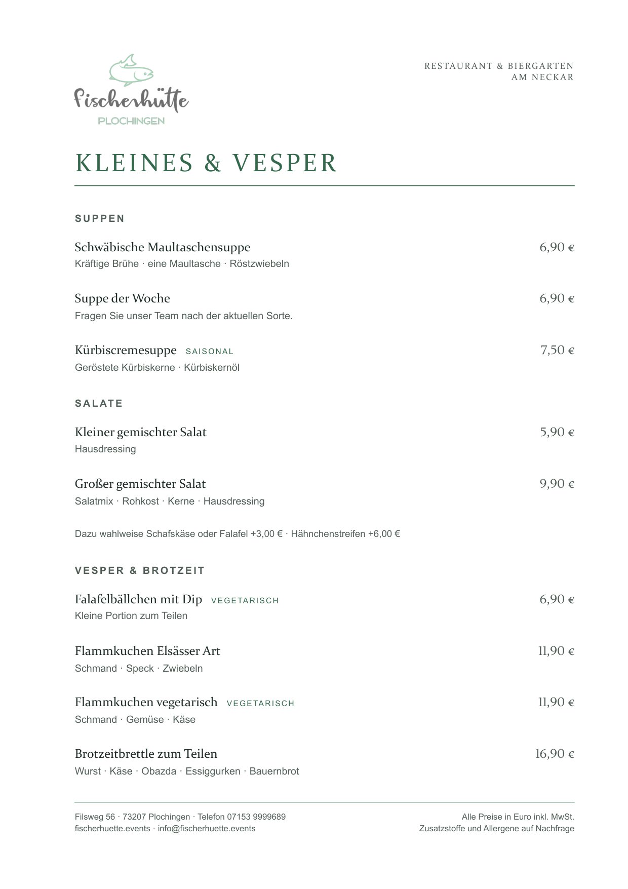 Herbstkarte Fischerhütte Plochingen, Seite 2 von 11: Kleines & Vesper, Suppen