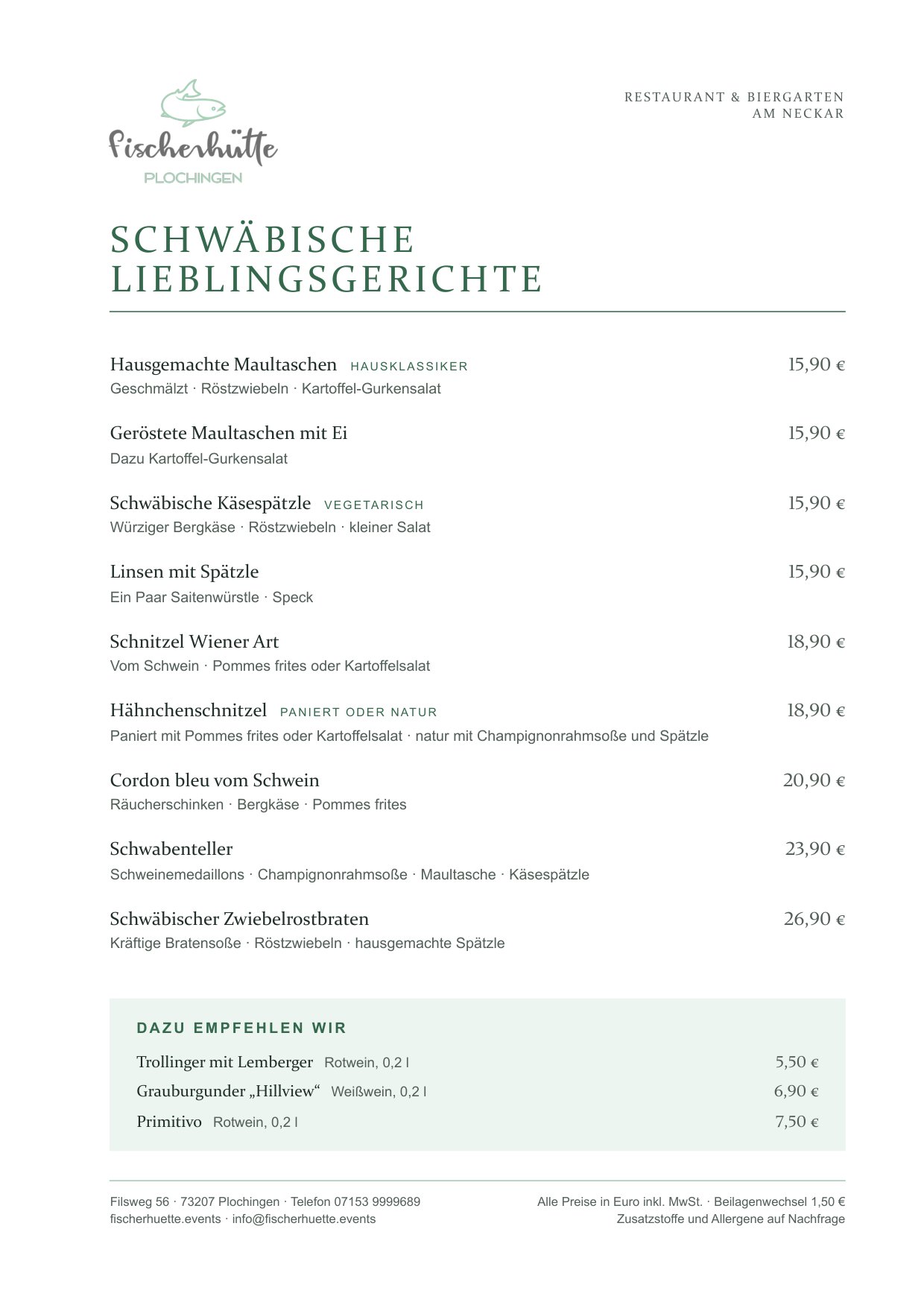 Herbstkarte Fischerhütte Plochingen, Seite 3 von 11: Schwäbische Lieblingsgerichte