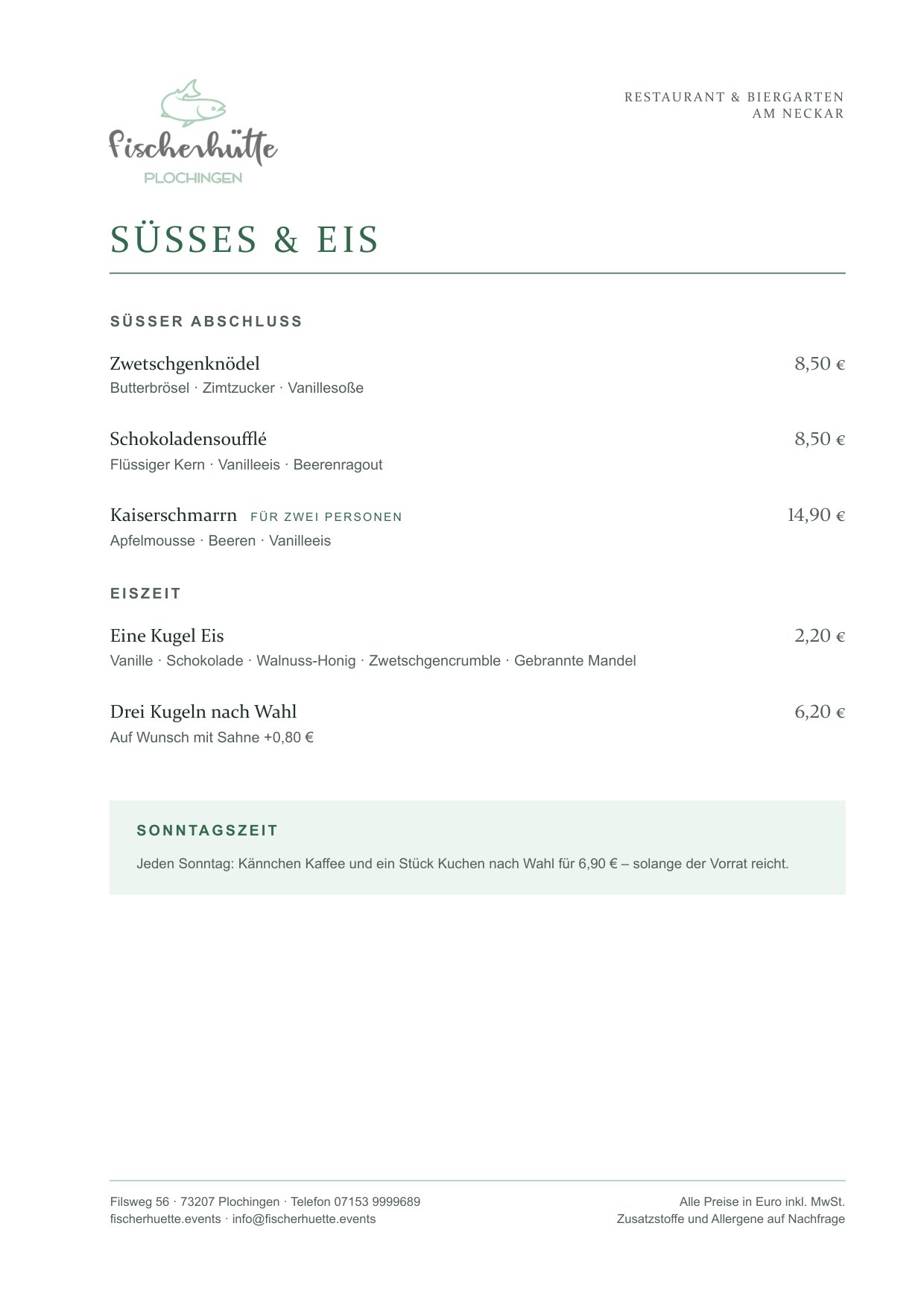 Herbstkarte Fischerhütte Plochingen, Seite 6 von 11: Süßes & Eis