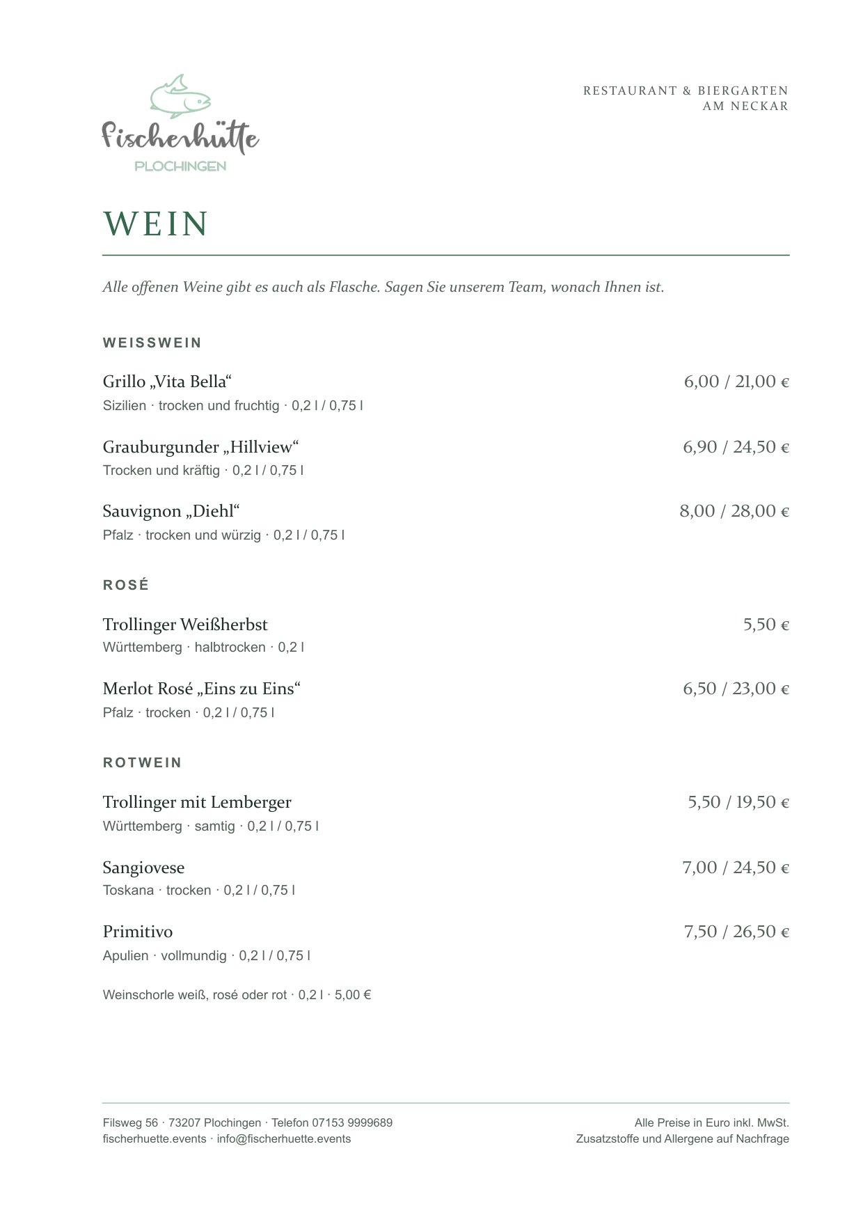 Herbstkarte Fischerhütte Plochingen, Seite 8 von 11: Wein