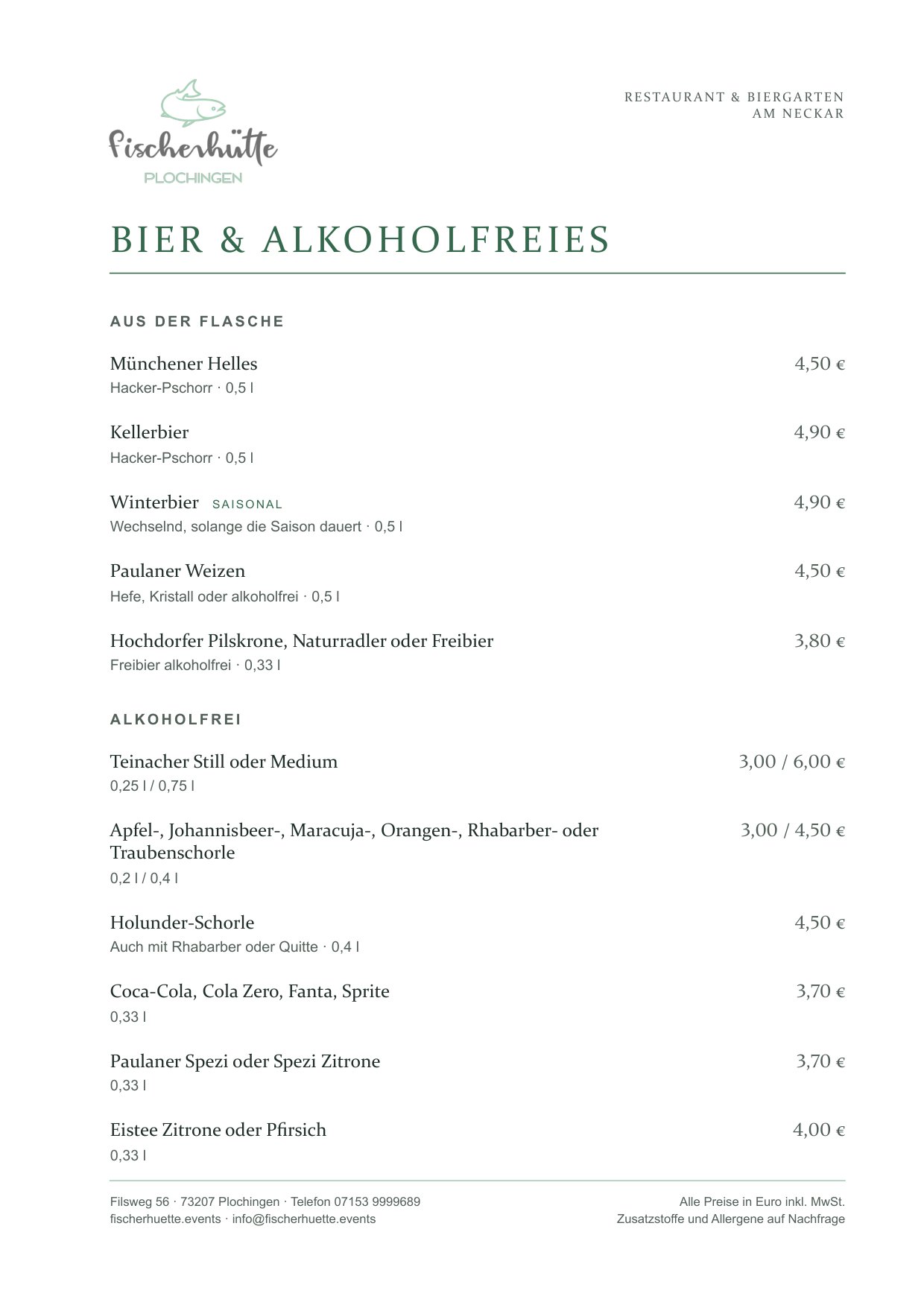 Herbstkarte Fischerhütte Plochingen, Seite 9 von 11: Bier & Alkoholfreies