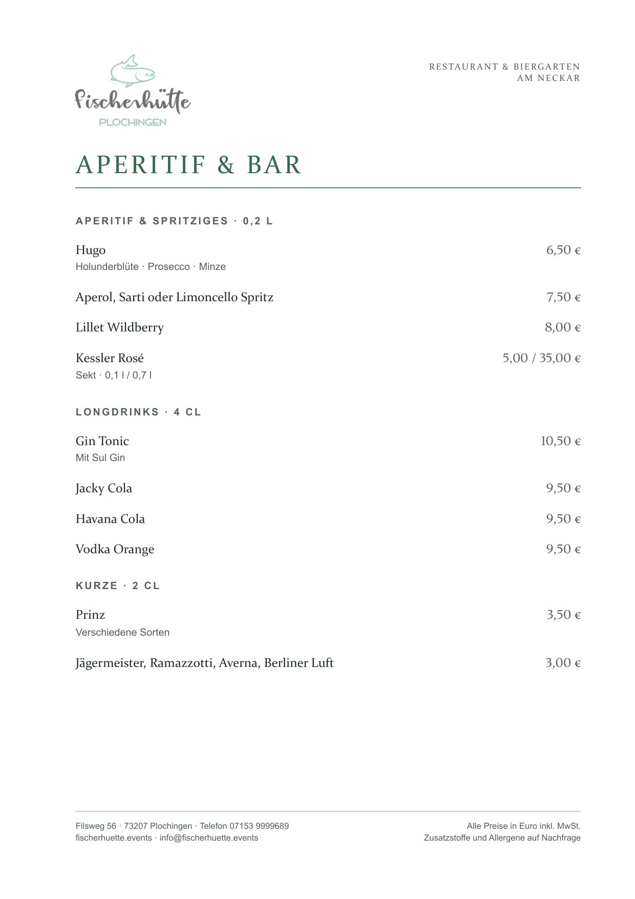 Herbstkarte Fischerhütte Plochingen, Seite 10 von 11: Aperitif & Bar