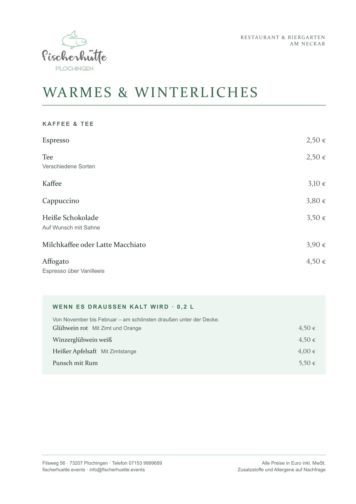 Herbstkarte Fischerhütte Plochingen, Seite 11 von 11: Warmes & Winterliches